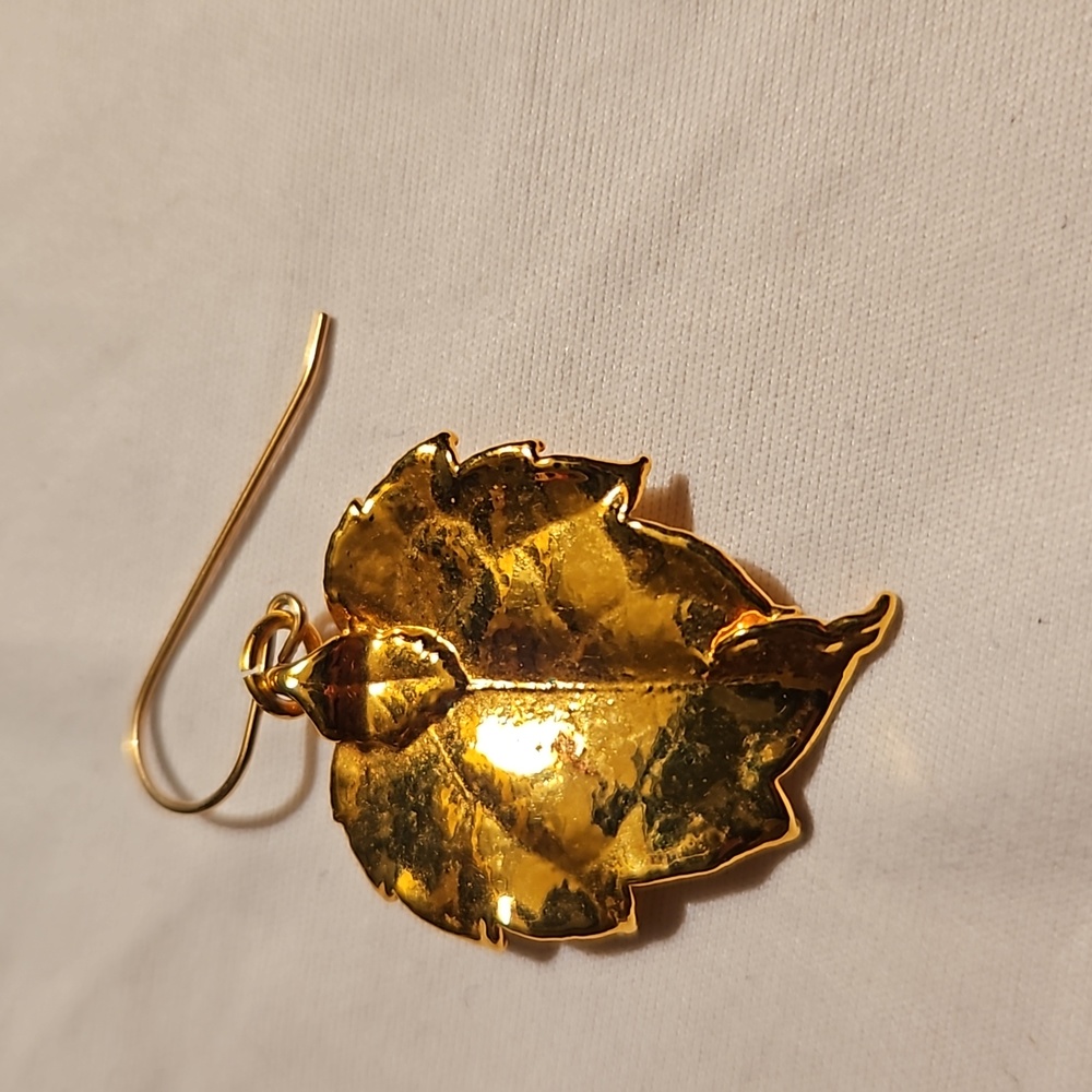 Single Gold Dipped Leaf Earring - Picture 6 of 6